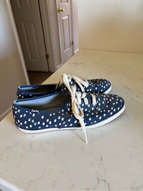 Keds Navy Canvas Sneakers with White Square Print